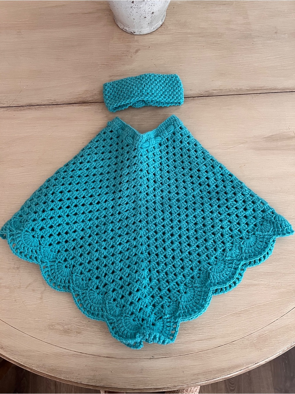 Handmade Teal Crochet Kids Poncho & Headband Set - Picture 4 of 9